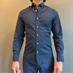 J. Crew Dark Blue Shirt with White Dots